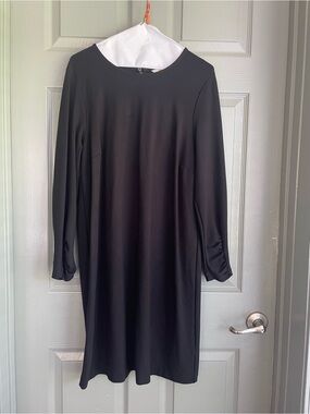 Boden Black Long-Sleeve Shift Dress Ruched Sleeve Plus Size 14R